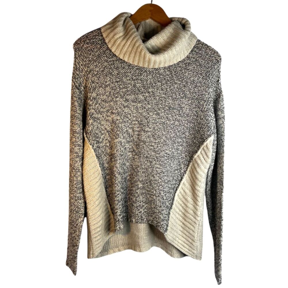 RD Style Cowl Neck Knit Two Tone Sweater Pullover Cozy Size Medium Casual Edgy